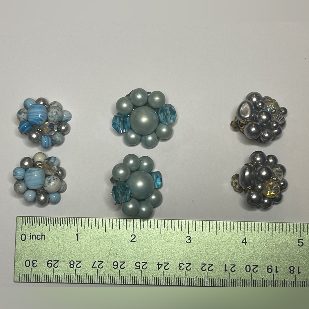 Vintage clip earrings marked Japan lot of 3 pairs blue beaded gold silver gift - Picture 8 of 15